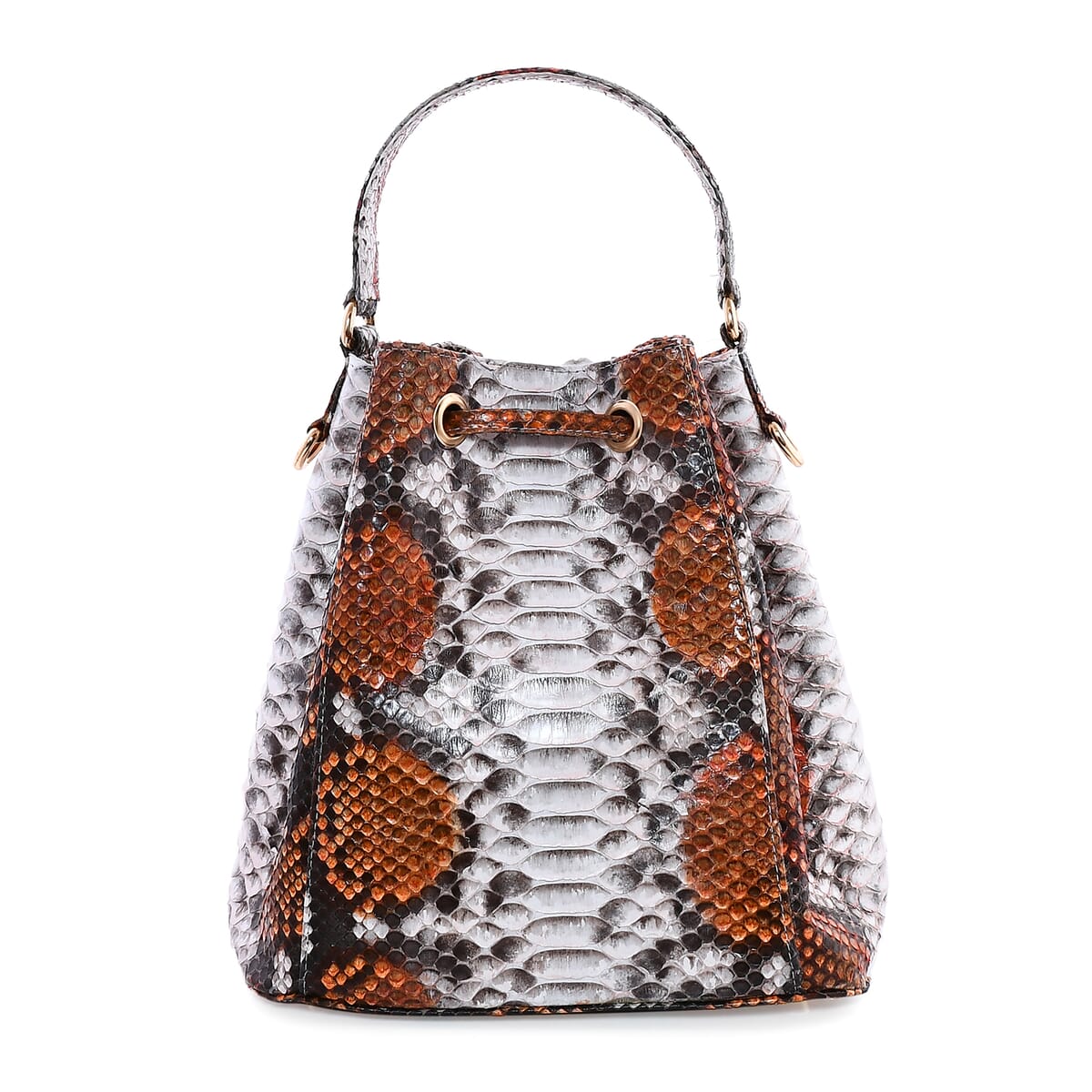 The Grand Pelle Handcrafted Light Brown & Gray Color Genuine Python Leather Bucket Bag image number 4