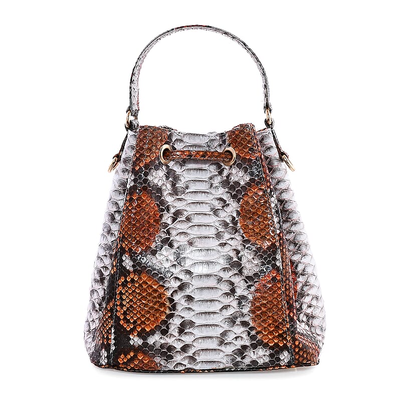 The Grand Pelle Handcrafted Light Brown & Gray Color Genuine Python Leather Bucket Bag