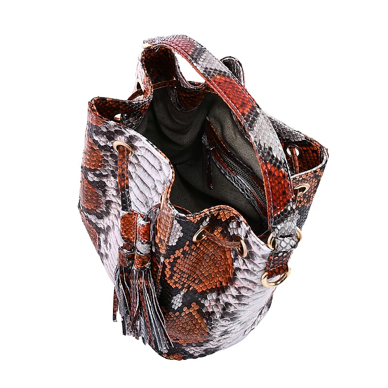The Grand Pelle Handcrafted Light Brown & Gray Color Genuine Python Leather Bucket Bag