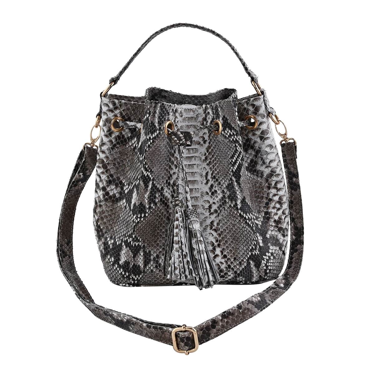 The Grand Pelle Handcrafted Natural Genuine Python Leather Bucket Bag, Large Bucket Handbag For Women, Bucket Sling Bag With Adjustable Detachable Strap And Drawstring image number 0