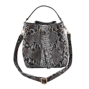 The Grand Pelle Handcrafted Natural Genuine Python Leather Bucket Bag, Large Bucket Handbag For Women, Bucket Sling Bag With Adjustable Detachable Strap And Drawstring