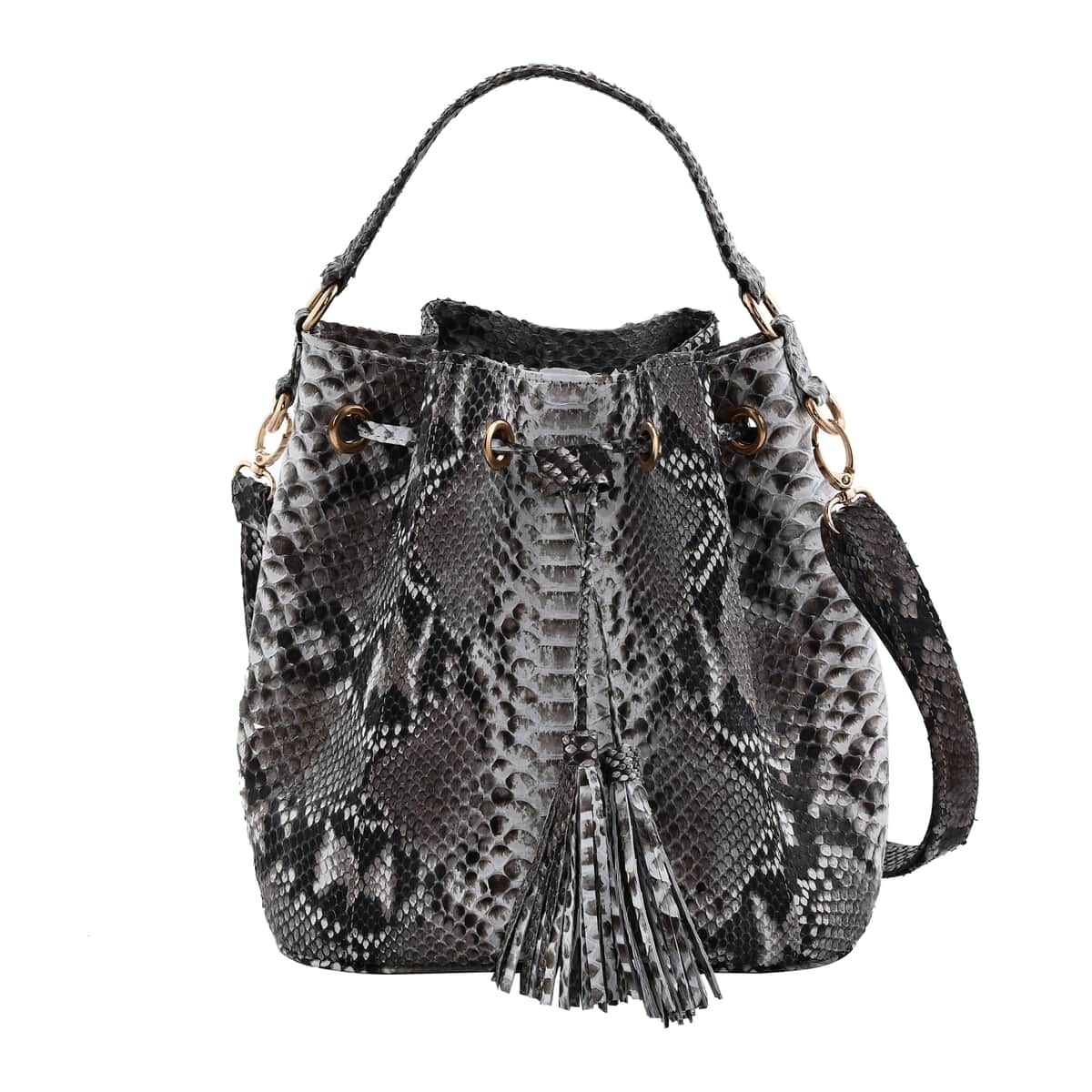 The Grand Pelle Handcrafted Natural Genuine Python Leather Bucket Bag, Large Bucket Handbag For Women, Bucket Sling Bag With Adjustable Detachable Strap And Drawstring image number 2