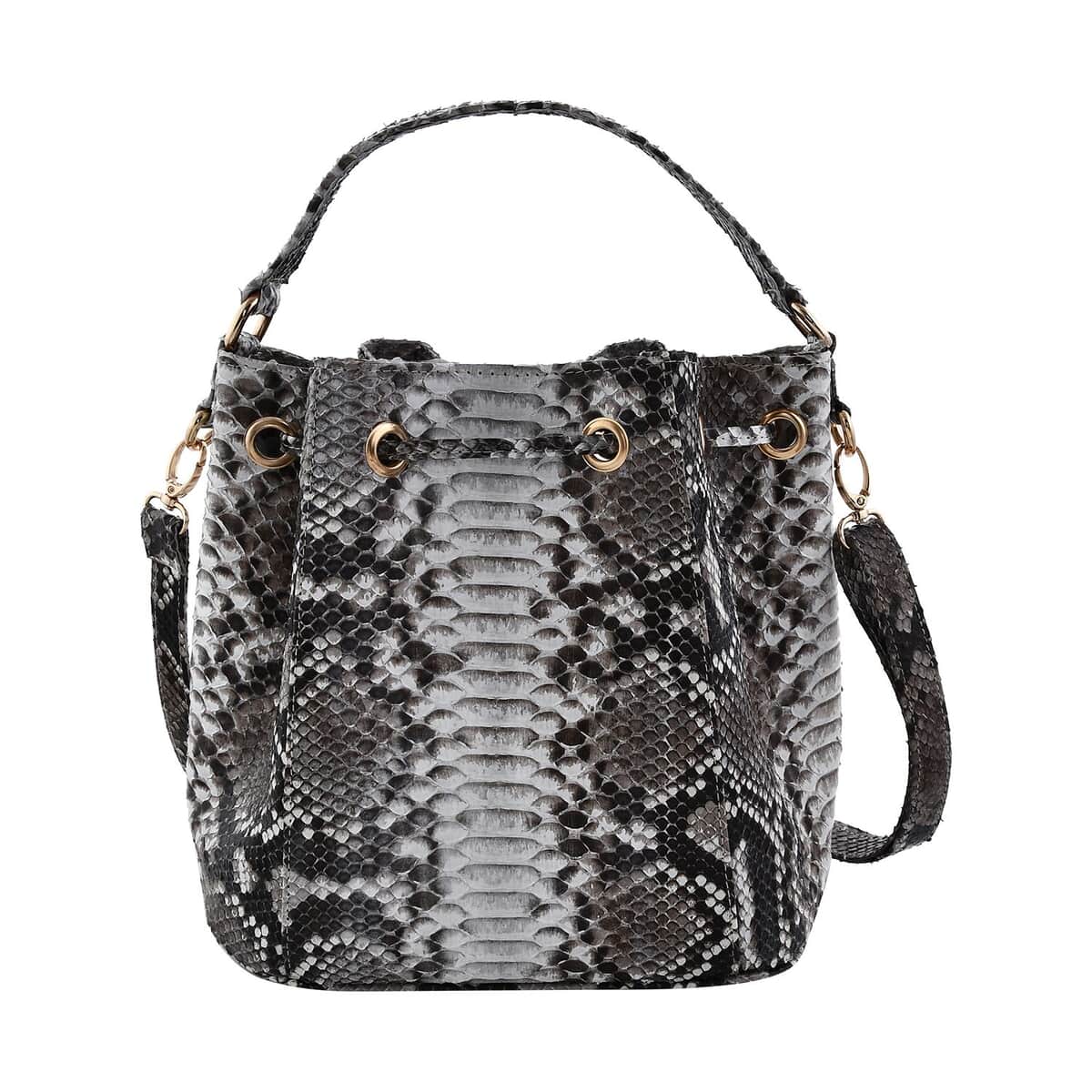 The Grand Pelle Handcrafted Natural Genuine Python Leather Bucket Bag, Large Bucket Handbag For Women, Bucket Sling Bag With Adjustable Detachable Strap And Drawstring image number 3