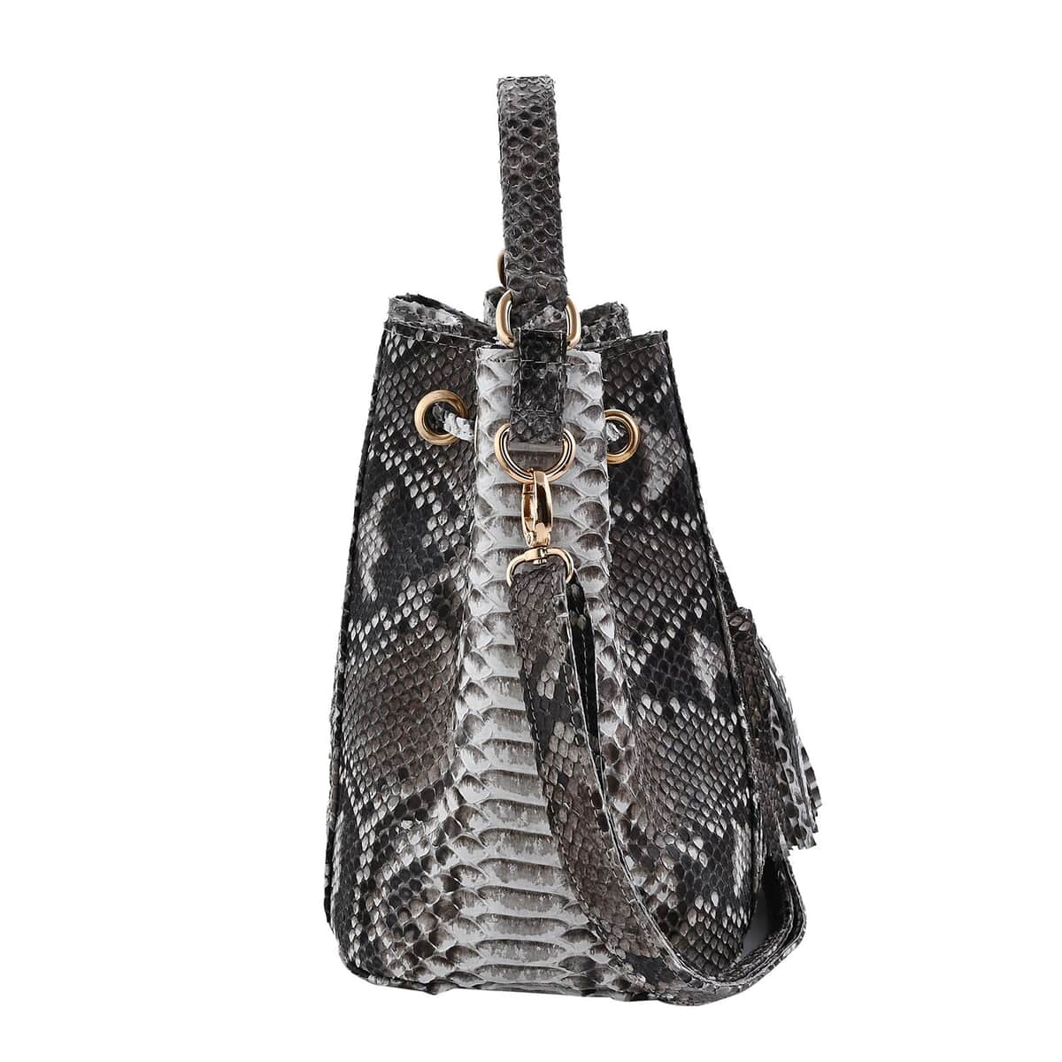 The Grand Pelle Handcrafted Natural Genuine Python Leather Bucket Bag, Large Bucket Handbag For Women, Bucket Sling Bag With Adjustable Detachable Strap And Drawstring image number 4