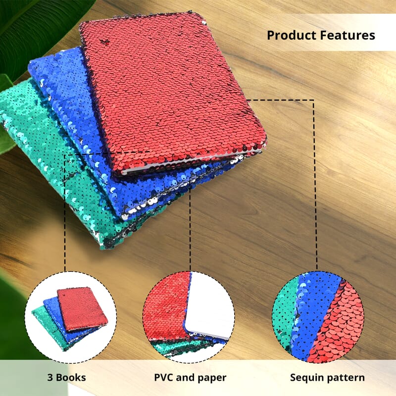 Set of 3 Red, Green and Blue Sequin Book