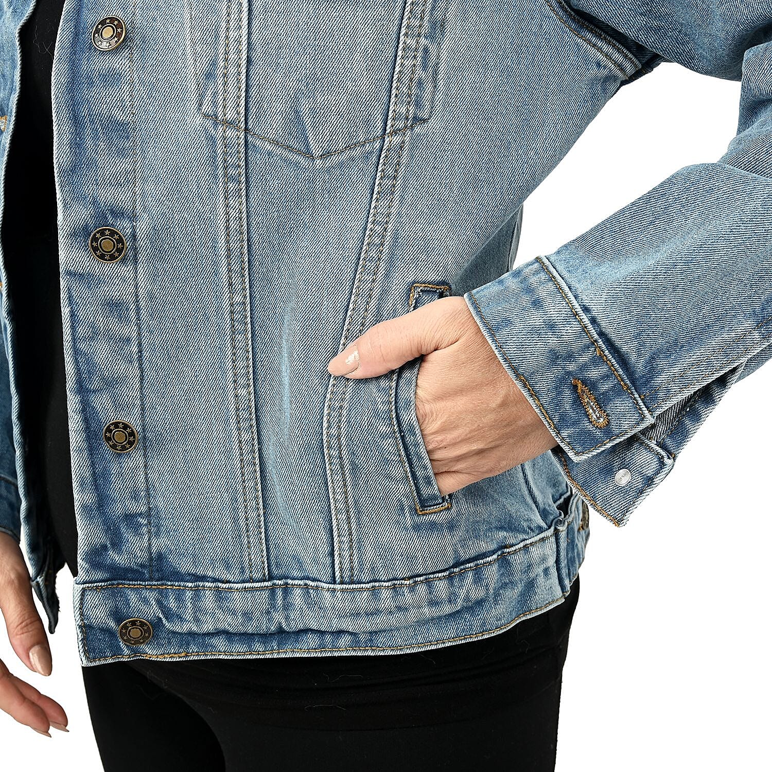 Tamsy Light Wash Solid Denim Jacket- S