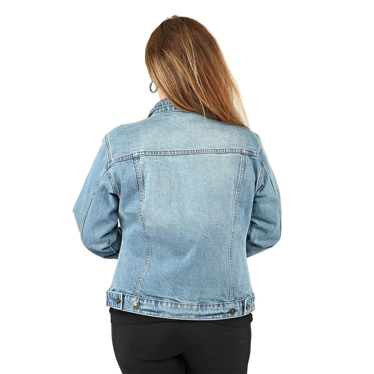 Tamsy Light Wash Solid Denim Jacket- M image number 1