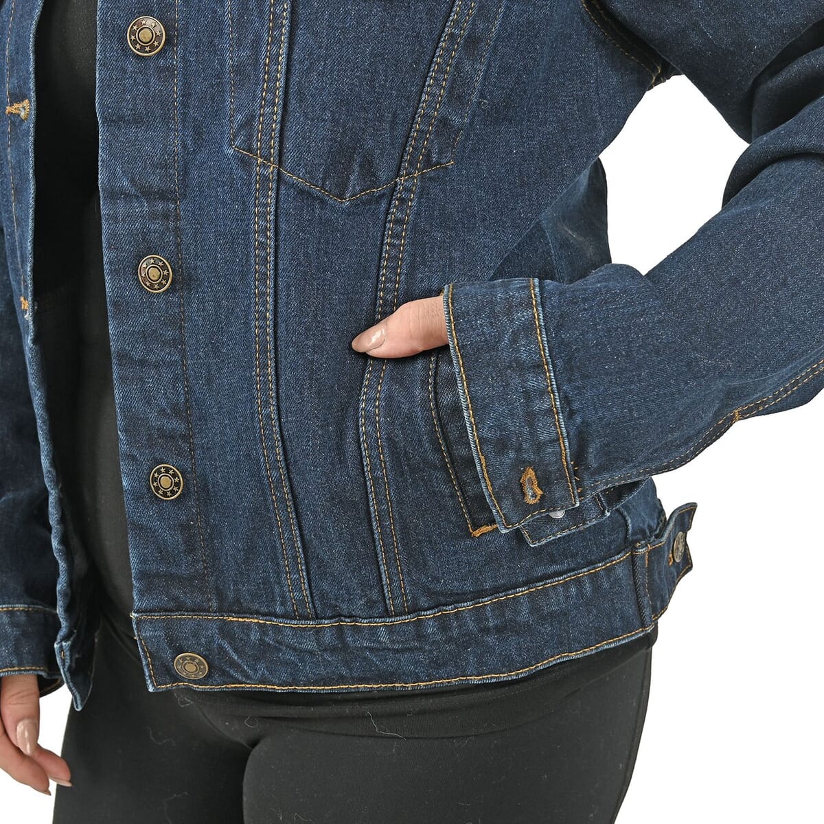 Tamsy Dark Wash Solid Denim Jacket- S image number 3