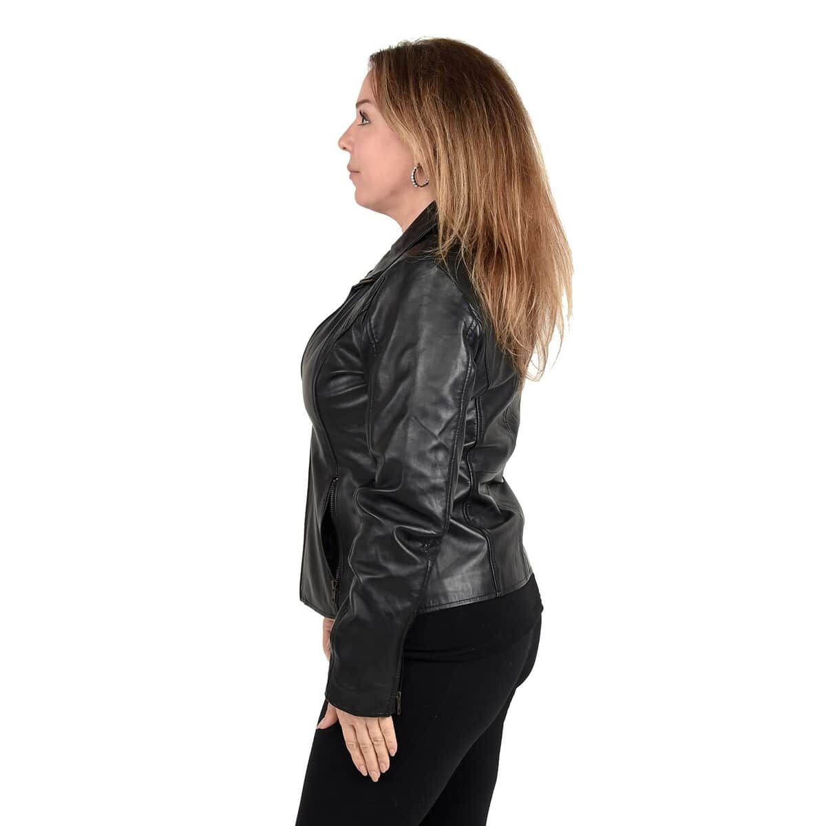 Black Genuine Sheep Leather Jacket with Two Side Pockets - S image number 2