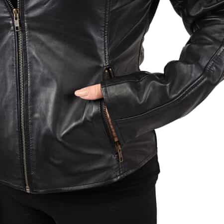 Buy Black Genuine Sheep Leather Jacket with Two Side Pockets - M