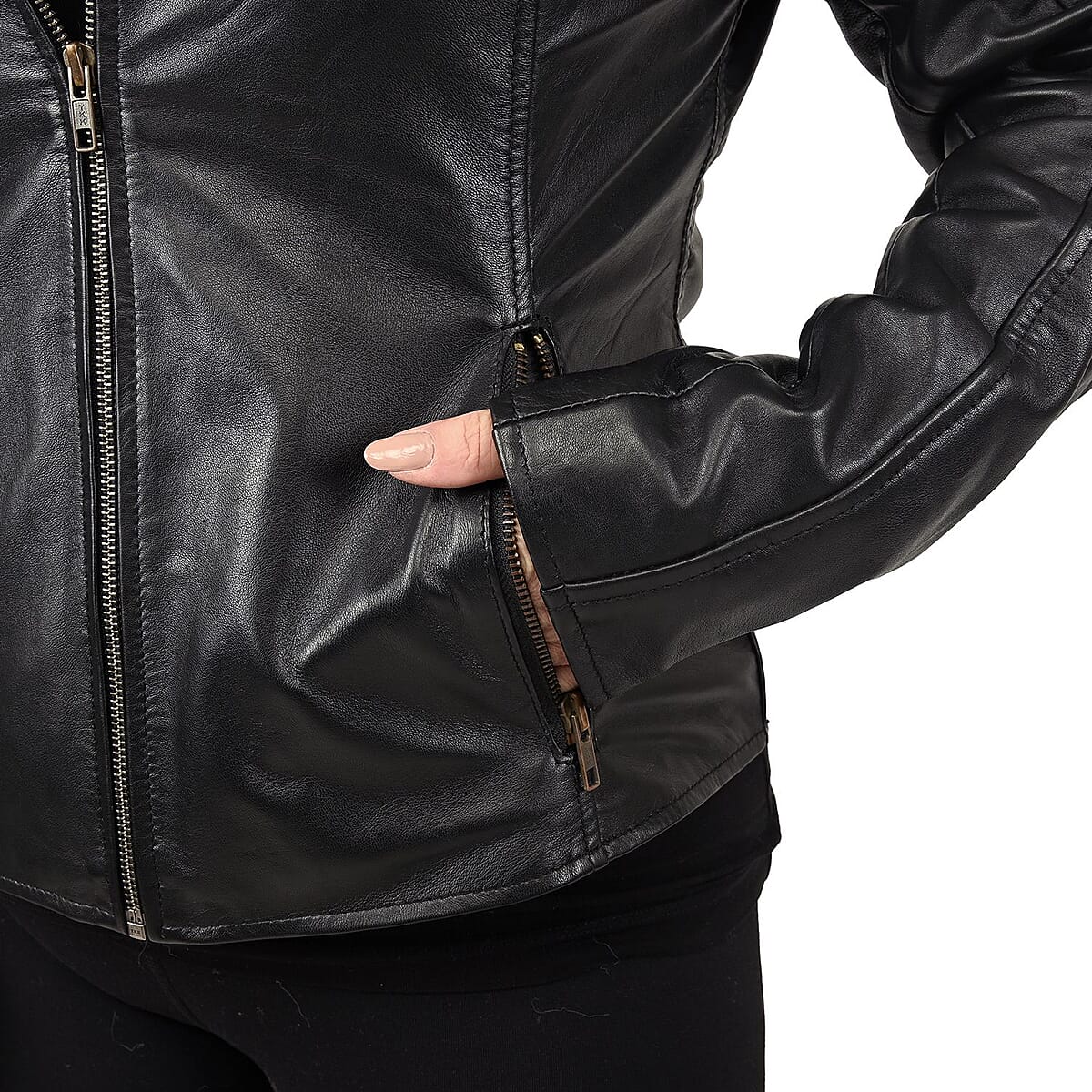Black Genuine Sheep Leather Jacket with Two Side Pockets - XXL image number 3