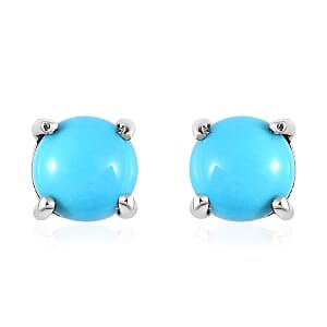 Sleeping Beauty Turquoise Solitaire Stud Earrings in Platinum Over Sterling Silver 1.00 ctw