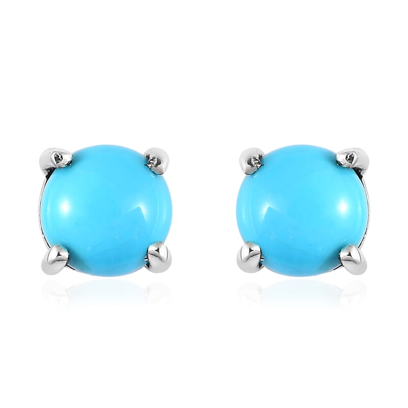 Sleeping Beauty Turquoise Solitaire Stud Earrings in Platinum Over Sterling Silver 1.00 ctw
