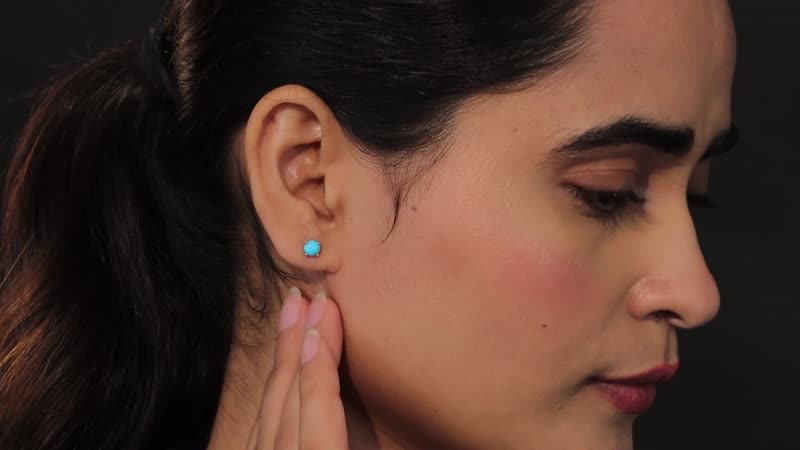 Sleeping Beauty Turquoise Solitaire Stud Earrings in Platinum Over Sterling Silver