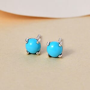 Sleeping Beauty Turquoise Solitaire Stud Earrings in Platinum Over Sterling Silver 1.00 ctw