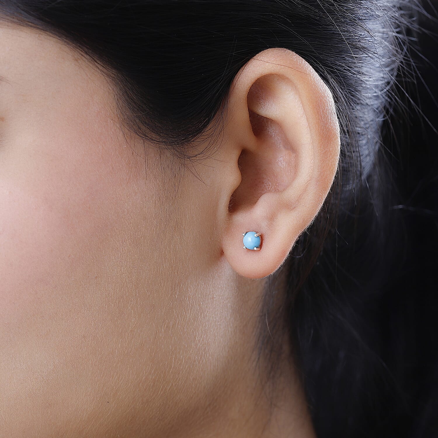 Sleeping Beauty Turquoise Solitaire Stud Earrings in Platinum Over Sterling Silver 1.00 ctw