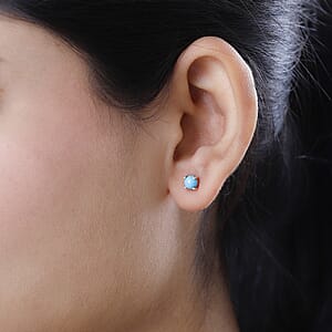 Sleeping Beauty Turquoise Solitaire Stud Earrings in Platinum Over Sterling Silver 1.00 ctw