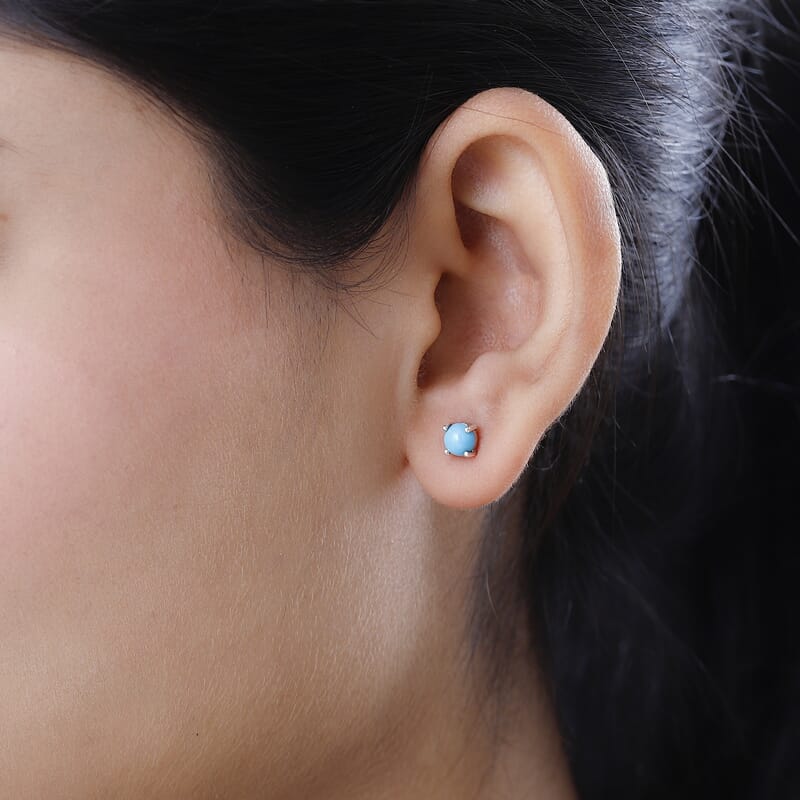 Sleeping Beauty Turquoise Solitaire Stud Earrings in Platinum Over Sterling Silver 1.00 ctw