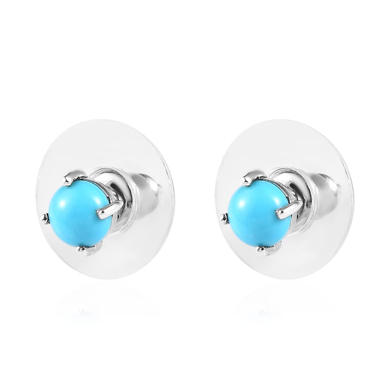 Sleeping Beauty Turquoise Solitaire Stud Earrings in Platinum Over Sterling Silver 1.00 ctw
