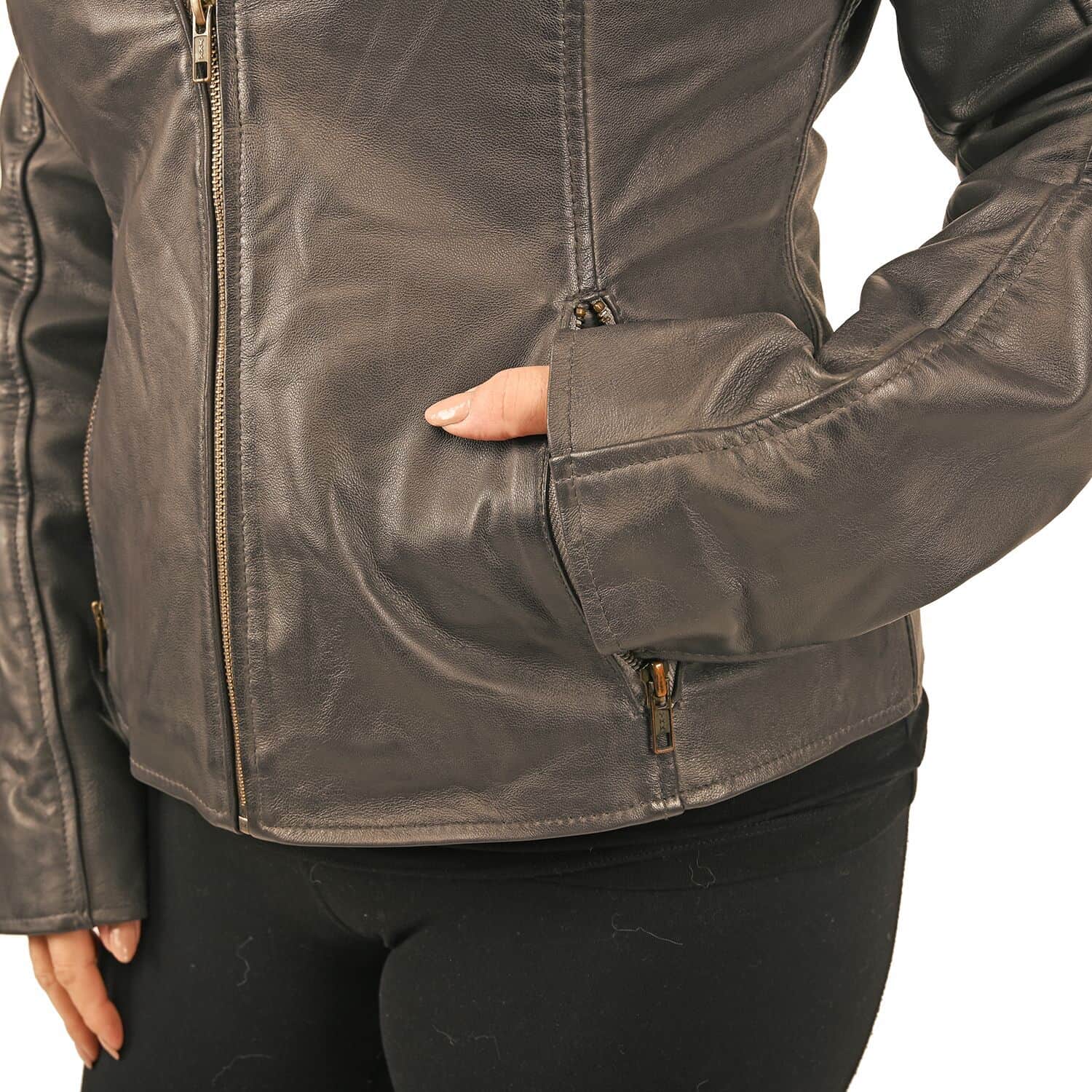 Buy Gray Wax Genuine Sheep Leather Jacket with Two Side Pockets