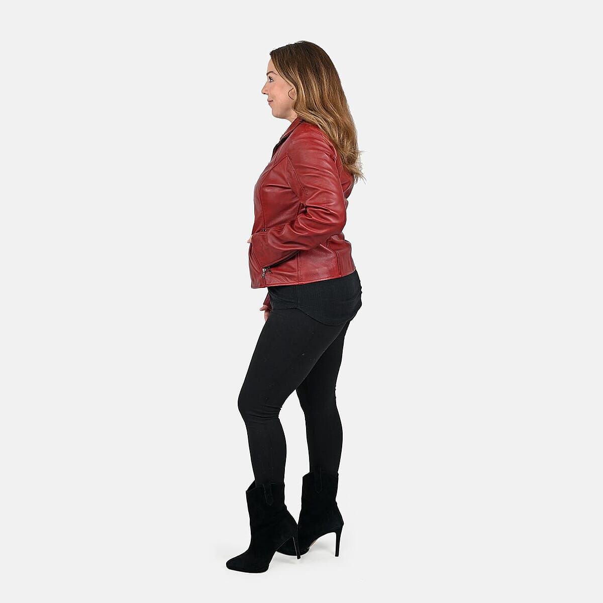 Red Wax Genuine Sheep Leather Jacket with Two Side Pockets - L image number 2