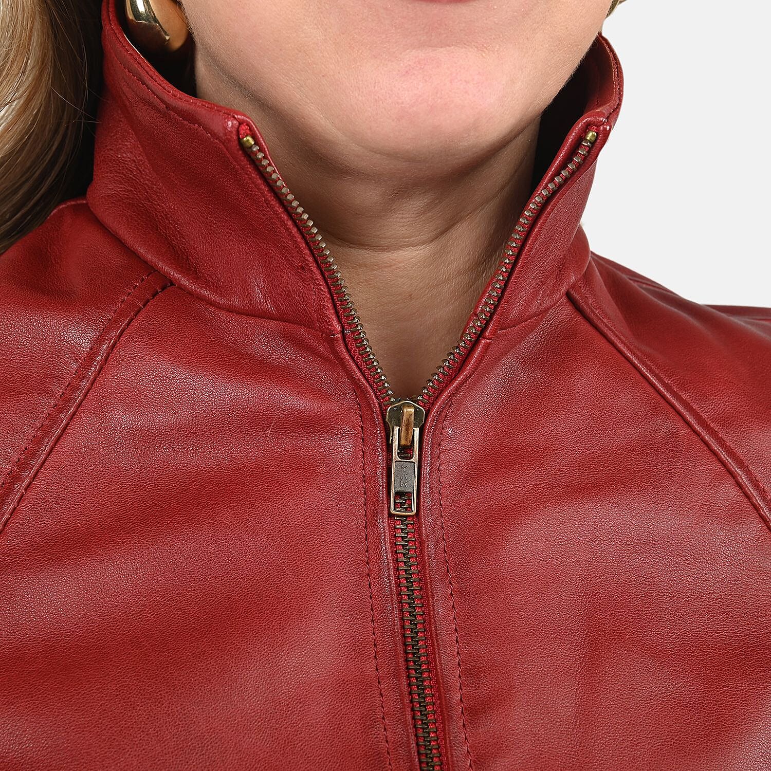 Buy Red Wax Genuine Sheep Leather Jacket with Two Side Pockets - L