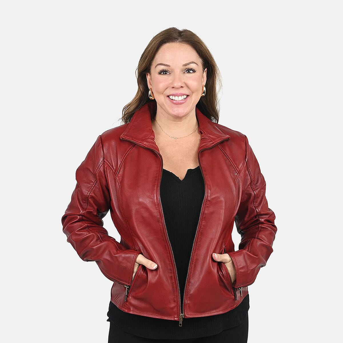 Red Wax Genuine Sheep Leather Jacket with Two Side Pockets - M image number 3