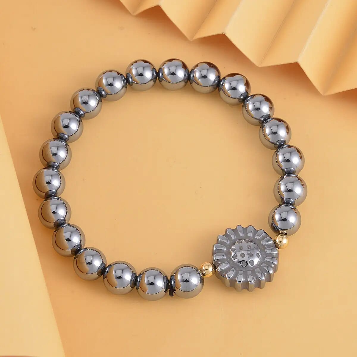 Doorbuster Terahertz 89.30 ctw Beaded Sunflower Stretchable Bracelet in Goldtone image number 1