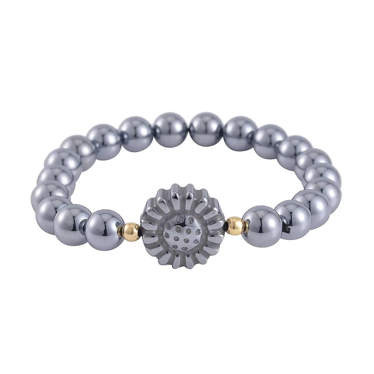 Doorbuster Terahertz 89.30 ctw Beaded Sunflower Stretchable Bracelet in Goldtone image number 4