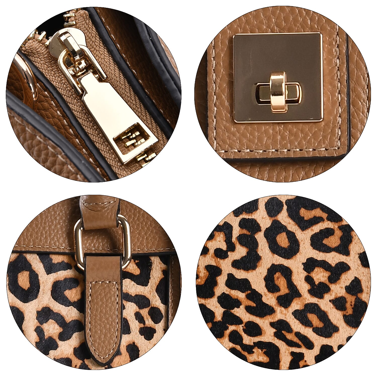 LA Marey Tan and Black Leopard Print Genuine Leather Tote Bag