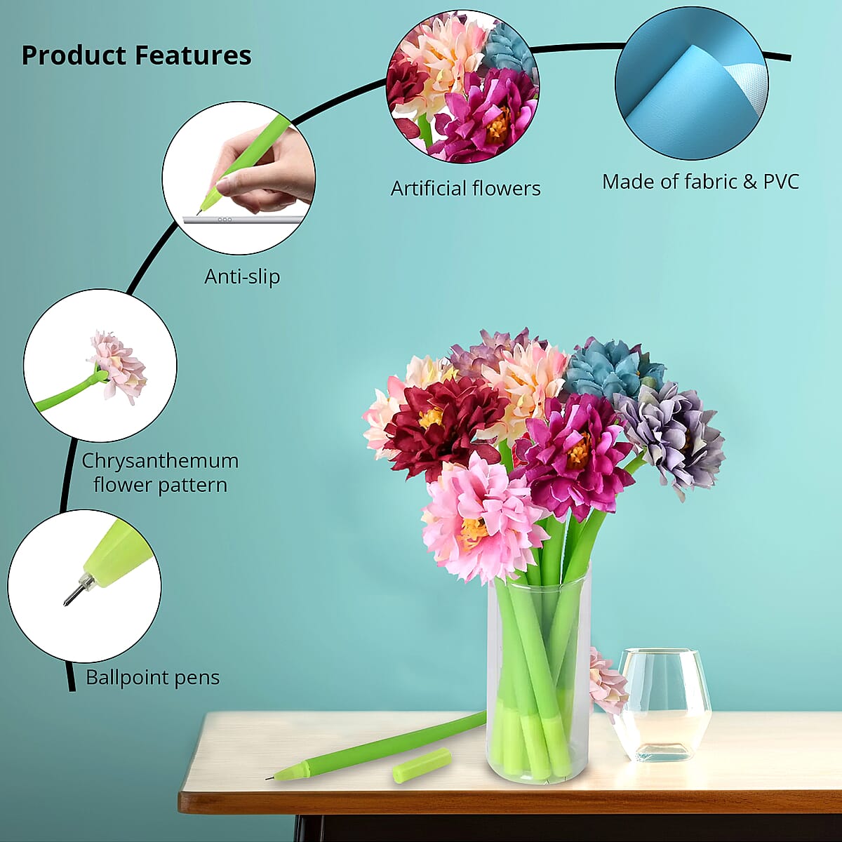 Set of 10 Chrysanthemum Flower Pen with Black Ink image number 2