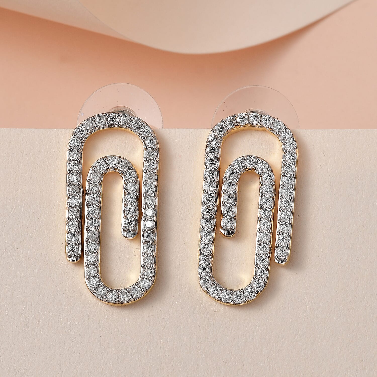 Moissanite Paper Clip Earrings in Vermeil Yellow Gold Over Sterling Silver 1.00 ctw