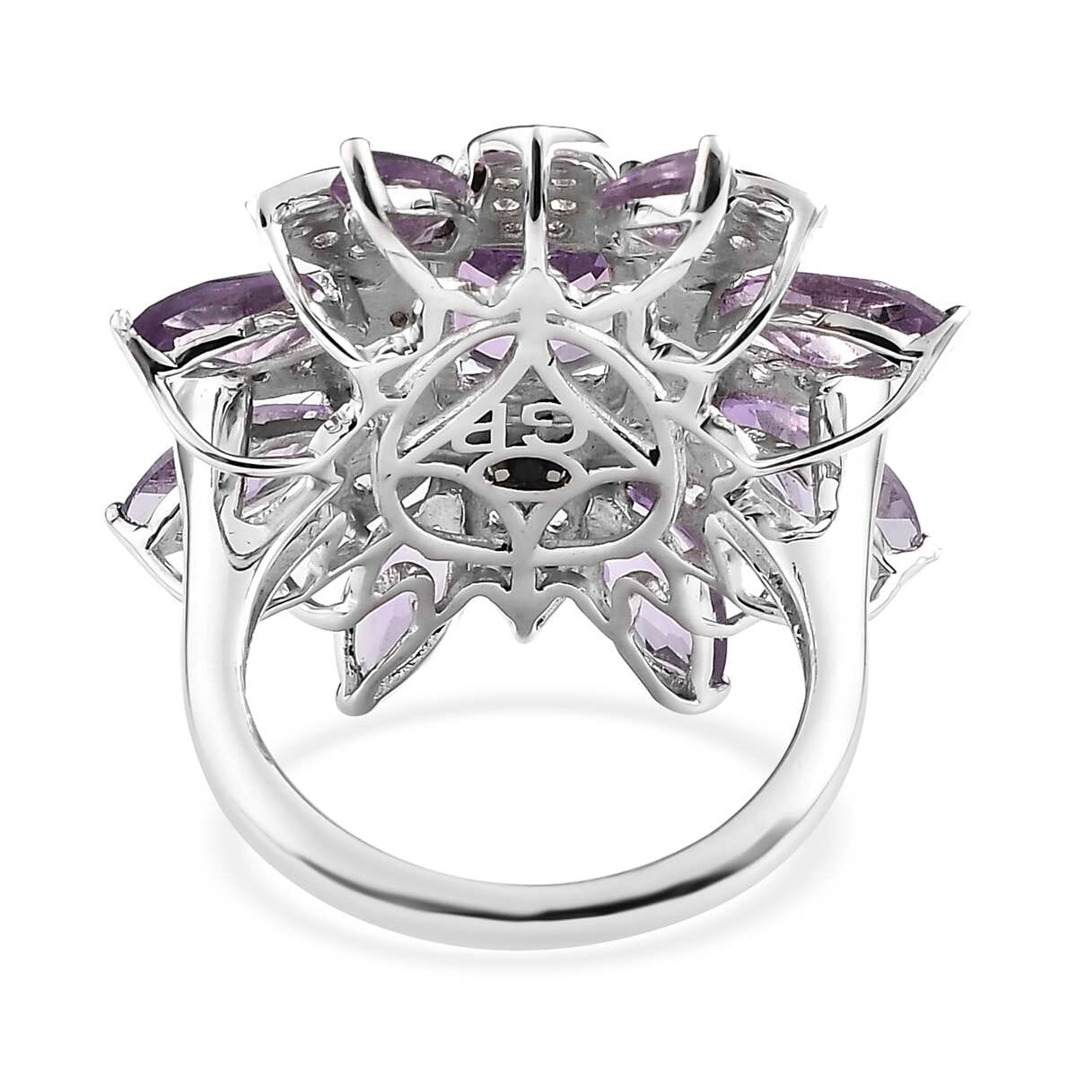 GP Italian Garden Collection Premium Rose De France Amethyst and White Zircon Floral Ring in Platinum Over Sterling Silver 7.65 ctw image number 4