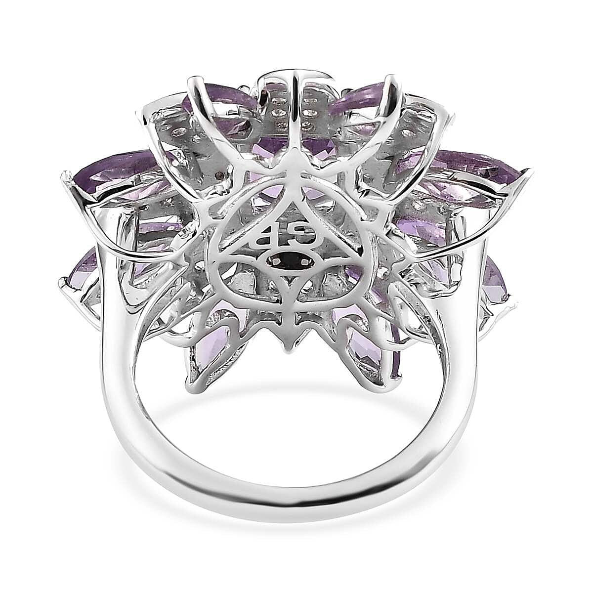 GP Italian Garden Collection Premium Rose De France Amethyst and White Zircon Floral Ring in Platinum Over Sterling Silver (Size 9.0) 7.65 ctw image number 4
