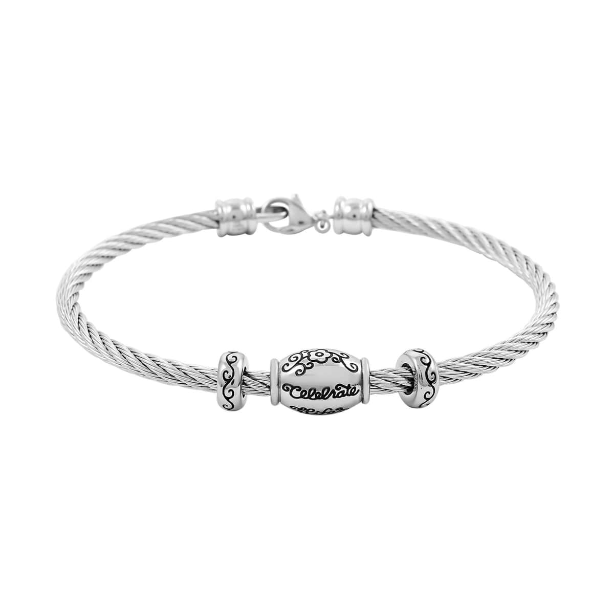 Engraved Charm Bracelet in Stainless Steel (7.50 In) image number 0