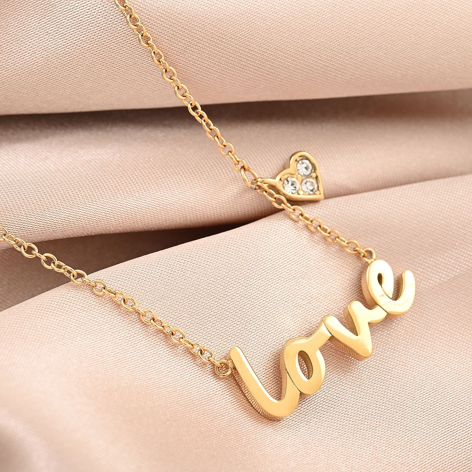 Love Necklace 18 Inches in ION Plated YG Stainless Steel