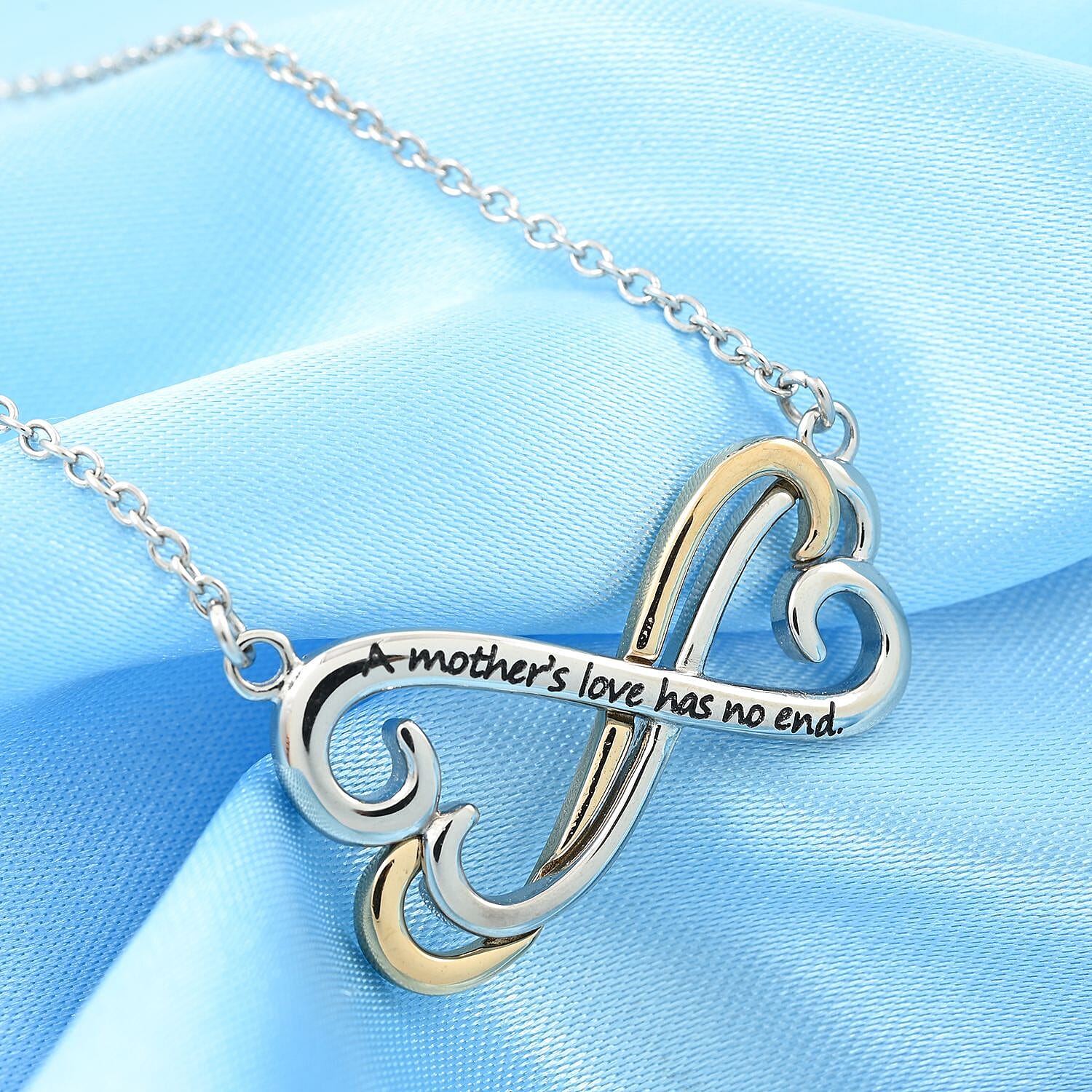 A Mother's Love Has no End Engraved Necklace 18 Inches in ION Plated YG and Stainless Steel