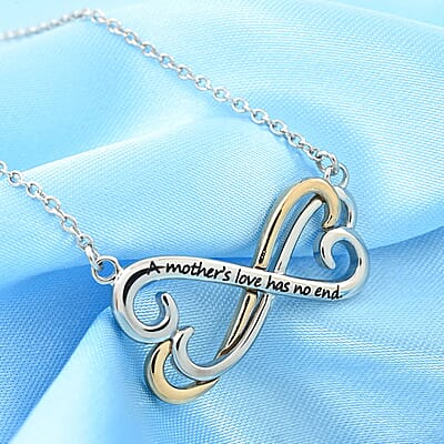 A Mother's Love Has no End Engraved Necklace 18 Inches in ION Plated YG and Stainless Steel