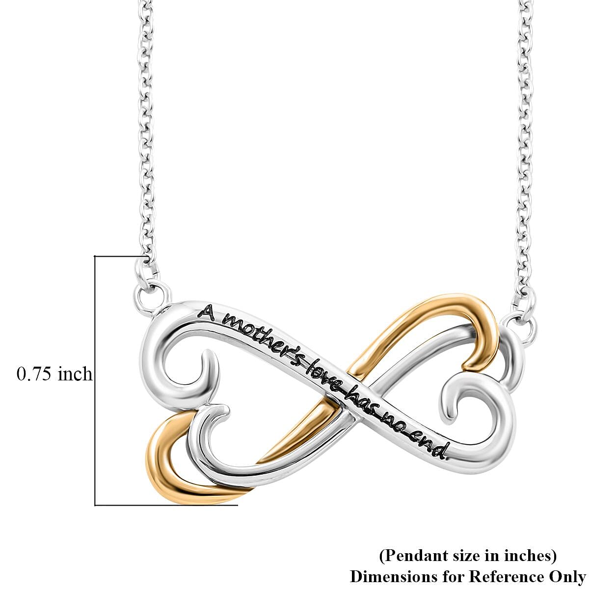 A Mother's Love Has no End Engraved Necklace 18 Inches in ION Plated YG and Stainless Steel