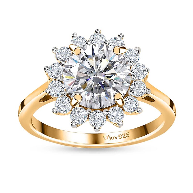 Moissanite Halo Ring in Vermeil Yellow Gold Over Sterling Silver (Size 5.0) 3.00 ctw