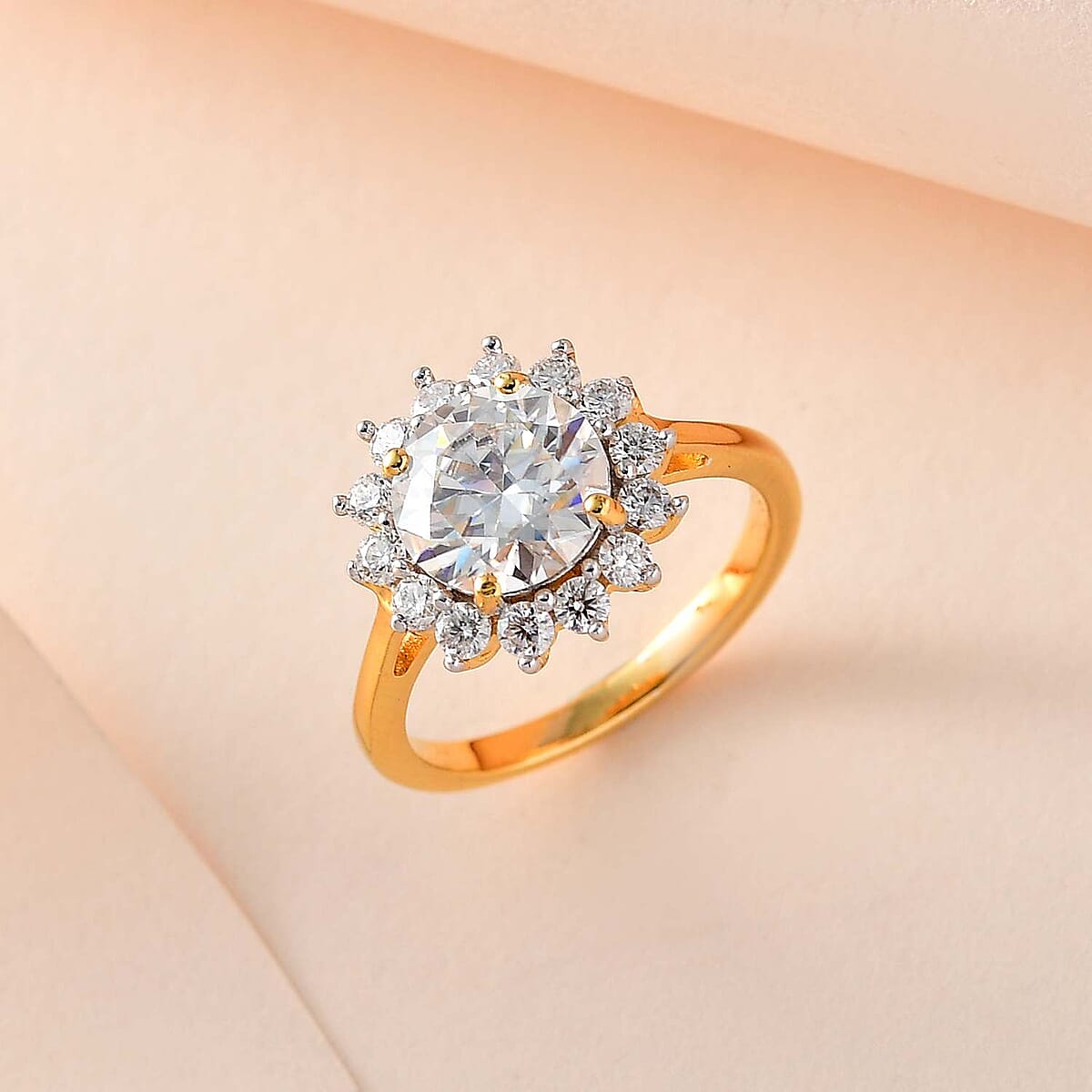 Moissanite Halo Ring in Vermeil Yellow Gold Over Sterling Silver (Size 5.0) 3.00 ctw image number 1