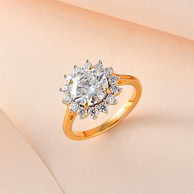 Moissanite Halo Ring in Vermeil Yellow Gold Over Sterling Silver (Size 5.0) 3.00 ctw