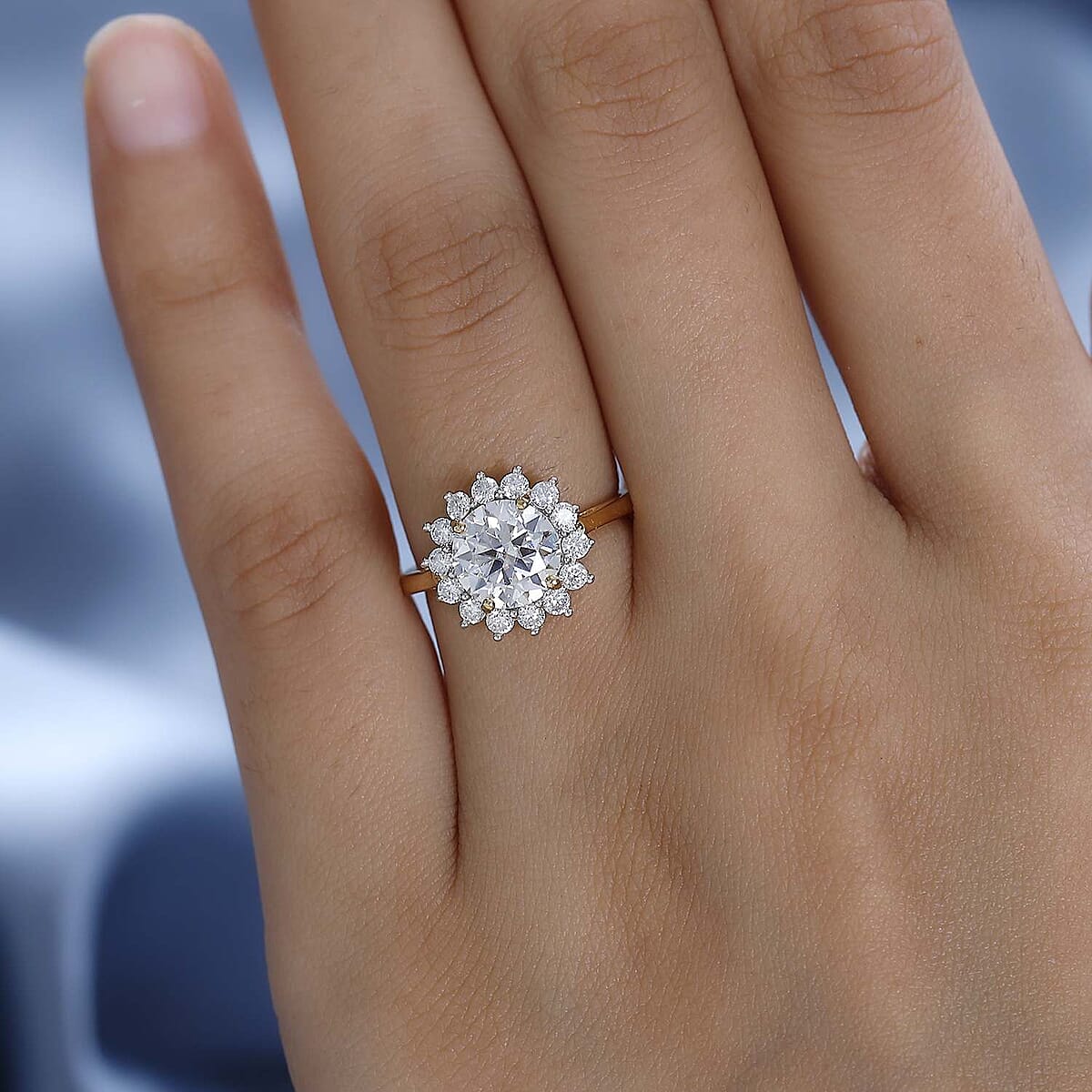 Moissanite Halo Ring in Vermeil Yellow Gold Over Sterling Silver (Size 5.0) 3.00 ctw image number 2