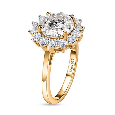 Moissanite Halo Ring in Vermeil Yellow Gold Over Sterling Silver (Size 5.0) 3.00 ctw