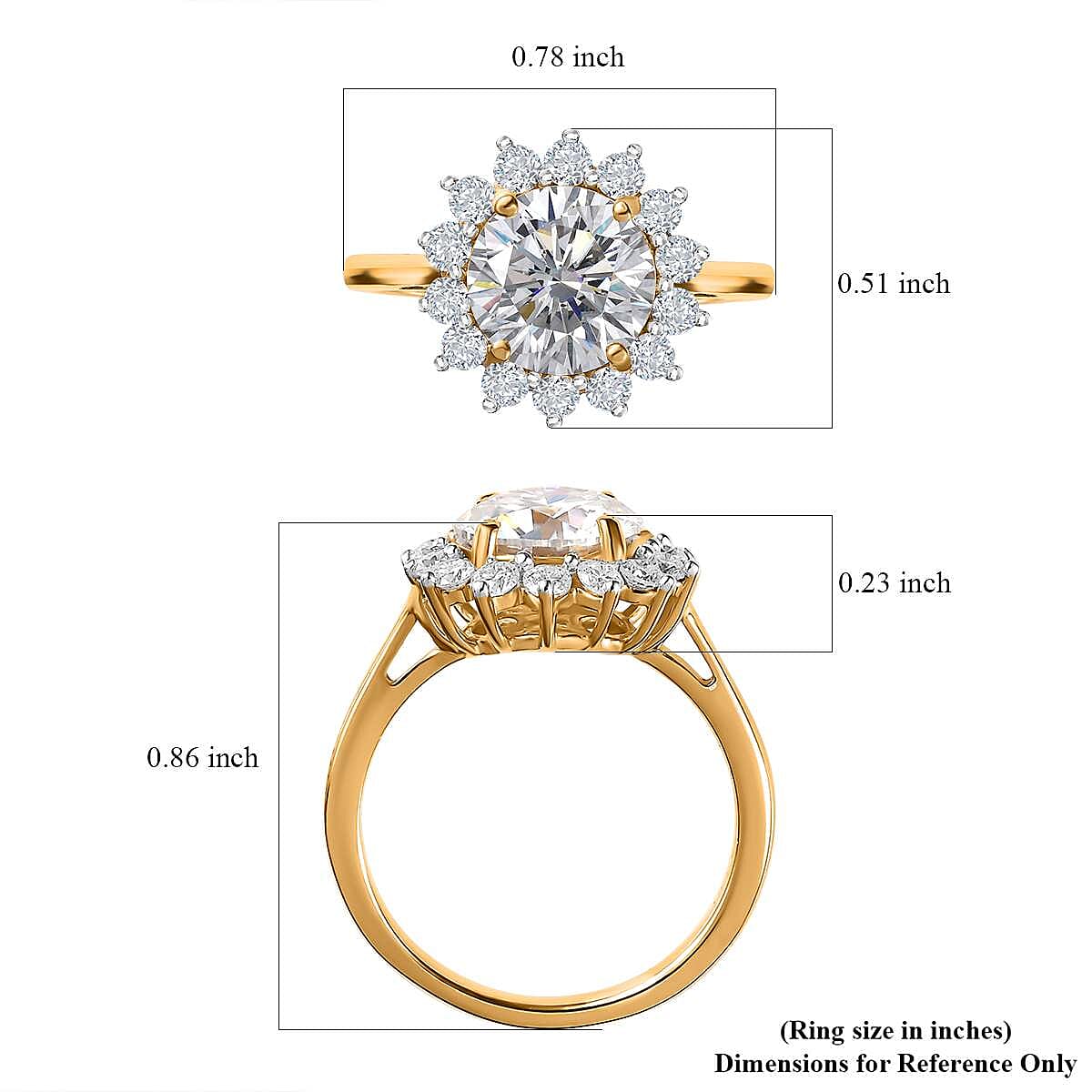 Moissanite Halo Ring in Vermeil Yellow Gold Over Sterling Silver (Size 5.0) 3.00 ctw image number 5