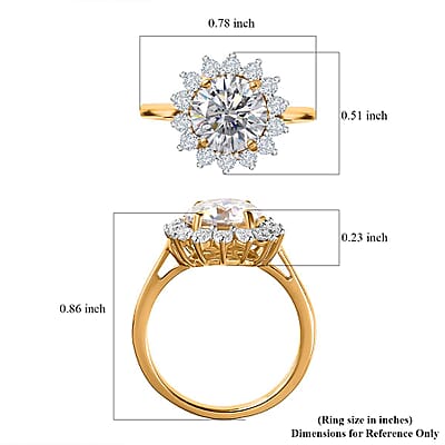 Moissanite Halo Ring in Vermeil Yellow Gold Over Sterling Silver (Size 5.0) 3.00 ctw