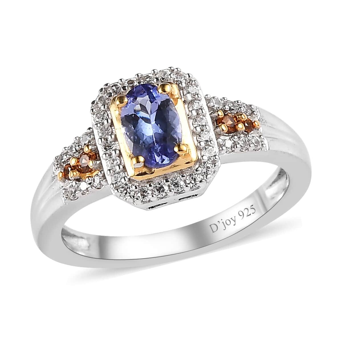 Tanzanite, Brown and White Zircon Halo Ring in Vermeil YG and Platinum Over Sterling Silver 0.75 ctw image number 0