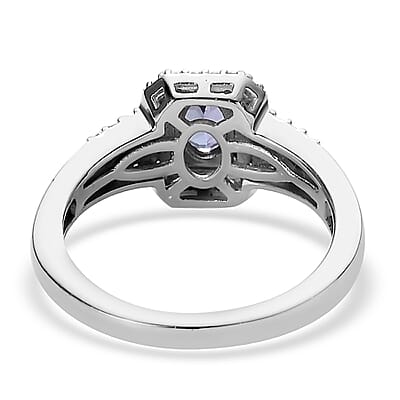 Tanzanite, Brown and White Zircon Halo Ring in Vermeil YG and Platinum Over Sterling Silver (Size 10.0) 0.75 ctw