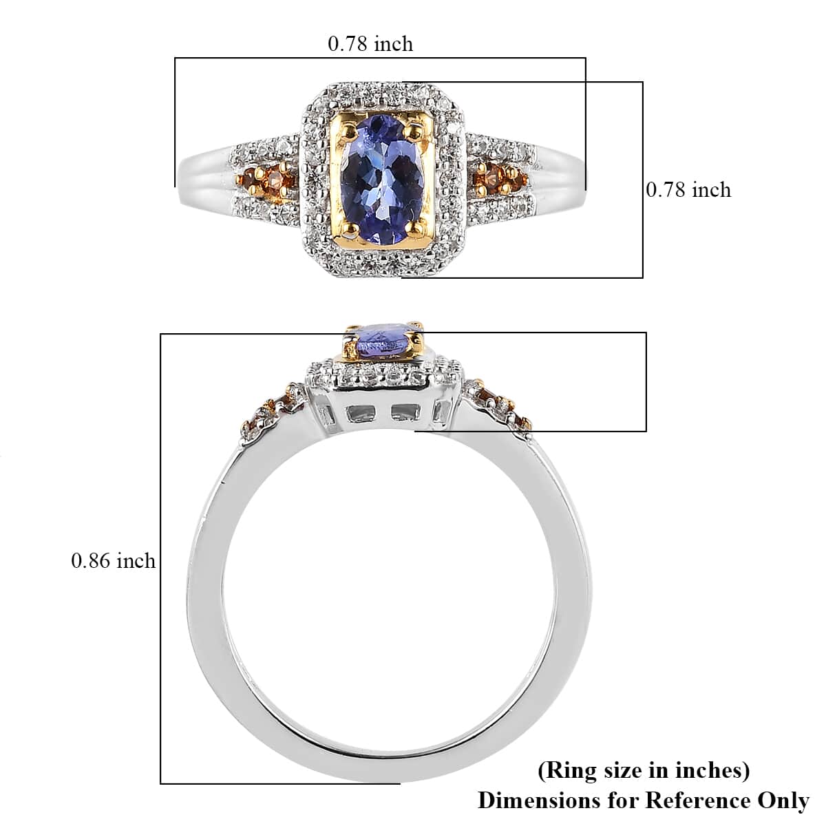 Tanzanite, Brown and White Zircon Halo Ring in Vermeil YG and Platinum Over Sterling Silver 0.75 ctw image number 5