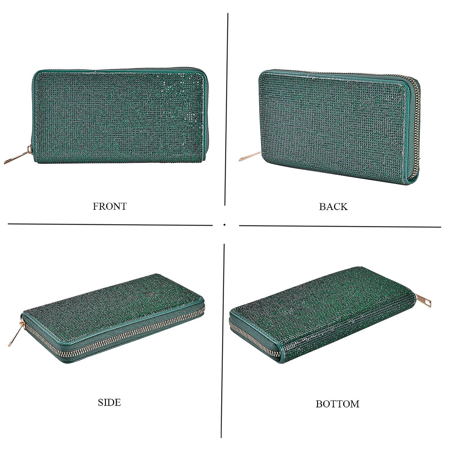 Green Color Sparkling Rhinestone and Faux Leather Wallet